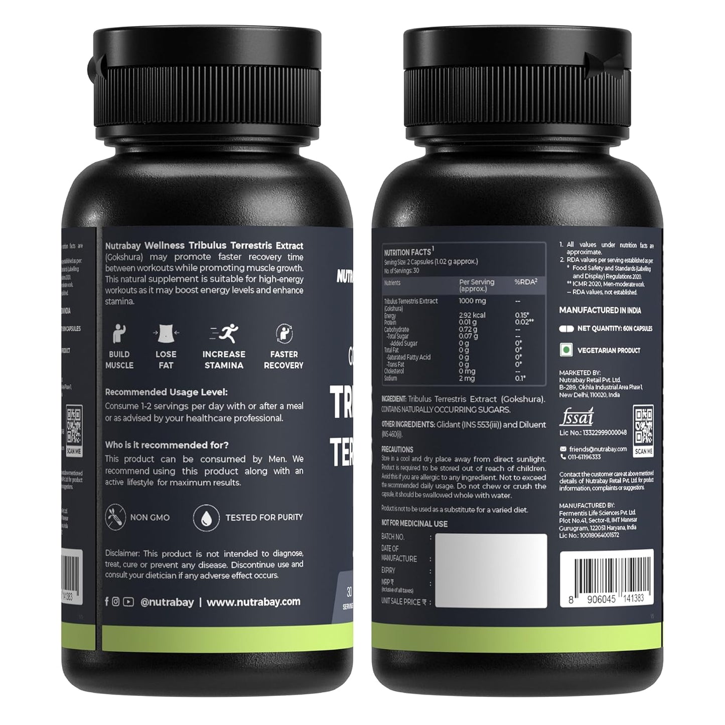 Nutrabay Wellness Tribulus Terrestries (Gokshura) - Natural Support for Energy, Performance & Stamina & Muscle Growth - 1000mg, 60 Veg Capsules
