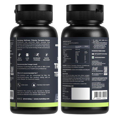 Nutrabay Wellness Tribulus Terrestries (Gokshura) - Natural Support for Energy, Performance & Stamina & Muscle Growth - 1000mg, 60 Veg Capsules