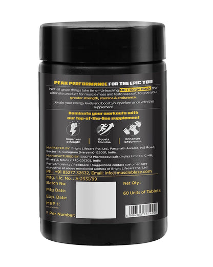 MuscleBlaze Koshaveda T-Surge Black (60 Tablets) | Testosterone Booster for Men | With 12 Ayurvedic Herbs - Ashwagandha, Shilajit, Safed Musli, & Gokhru | For Strength, Stamina & Endurance