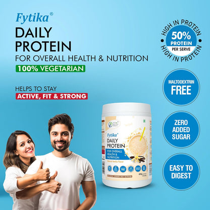 Fytika Daily Protein-400g (Pack of 1, Vanila) | Complete Nutrition Drink for Adults with 37 Essential Vitamins & Minerals | 50% Protein Per Serve | High Protein Drink for Men & Women