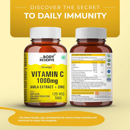THE BODY RESERVE Vitamin C Tablets with Amla Extract, Zinc & Ginger | 120 Tablets | Daily Dietary Supplement