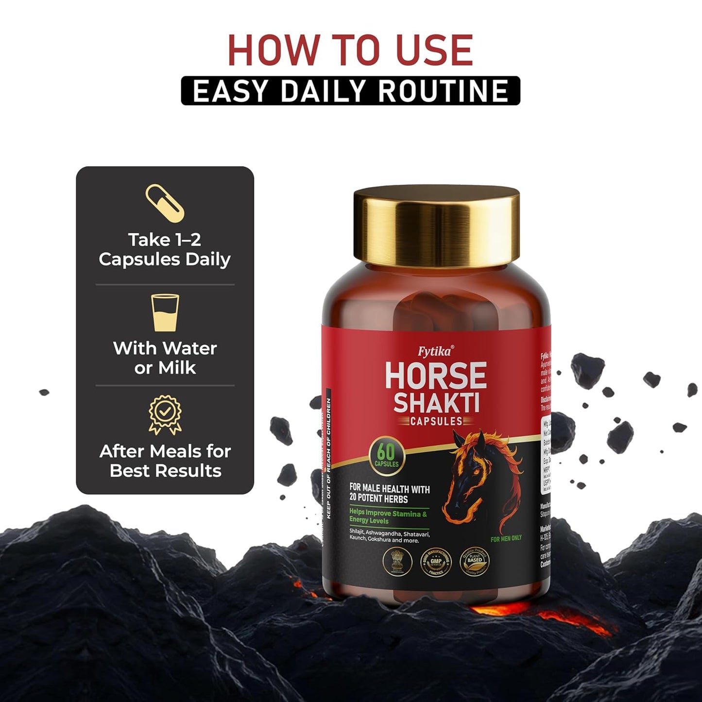 Fytika Horse Shakti Capsules | 20 Potent Ayurvedic Herbs | For Menâ€™s Strength, Stamina & Daily Vitality | 60 Capsules