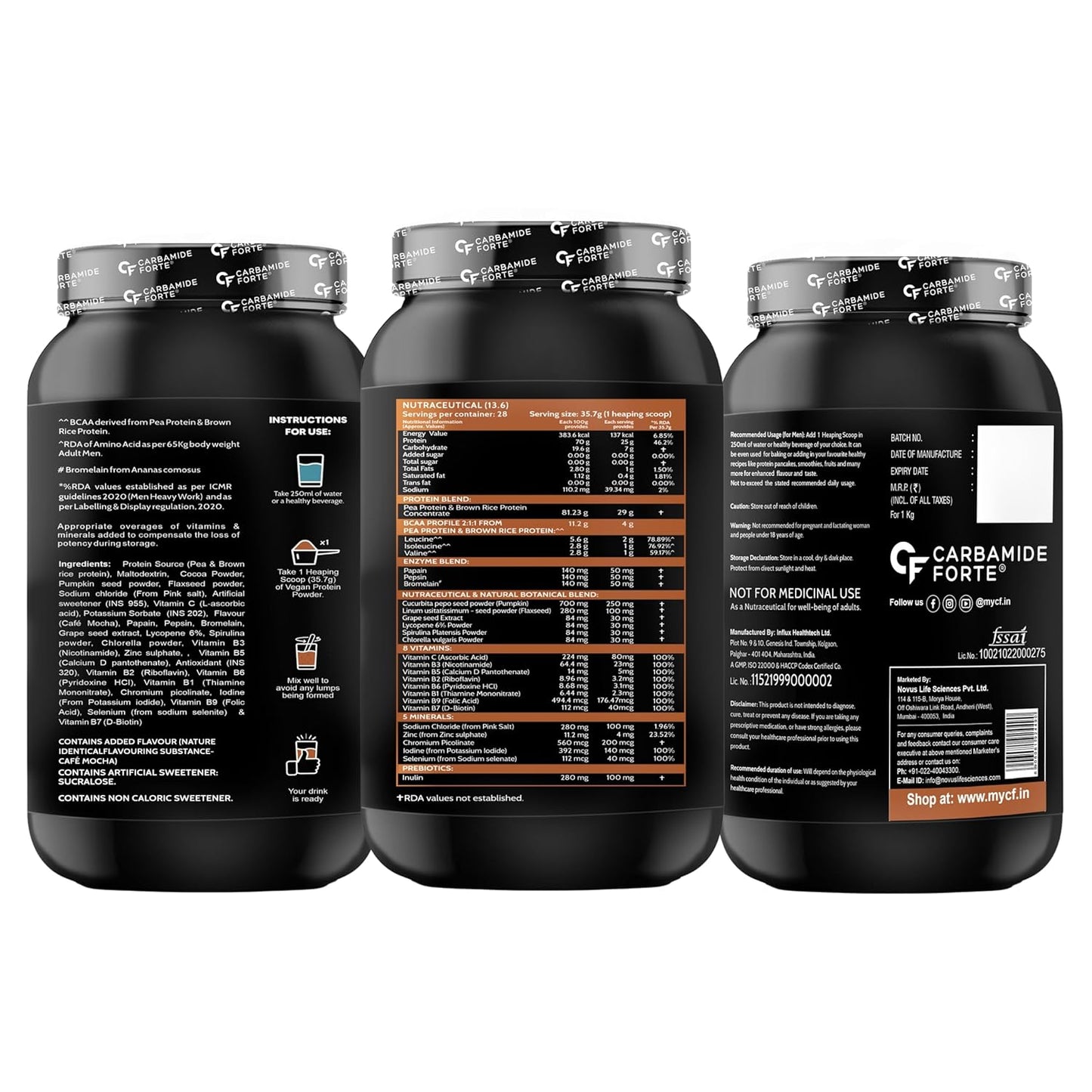 Carbamide Forte Plant Protein Powder For Men - Plant Based Protein Powder with Multivitamin, Minerals, Superfoods, Pea Protein, Digestive Enzymes - Belgian Chocolate Flavour - 1kg