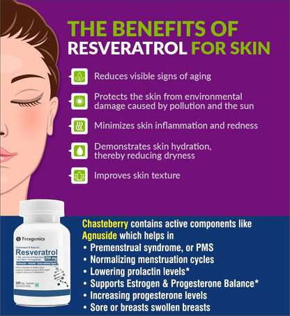 Trexgenics Natural RESVERATROL 250 mg + Grape Seed OPC, Pomegranate Ellagic acid, Red Wine Cardiovascular Health, Antioxidant & Glucose Metabolism VEGAN & NON-GMO (30 Veg. Capsules) (Pack of 1)
