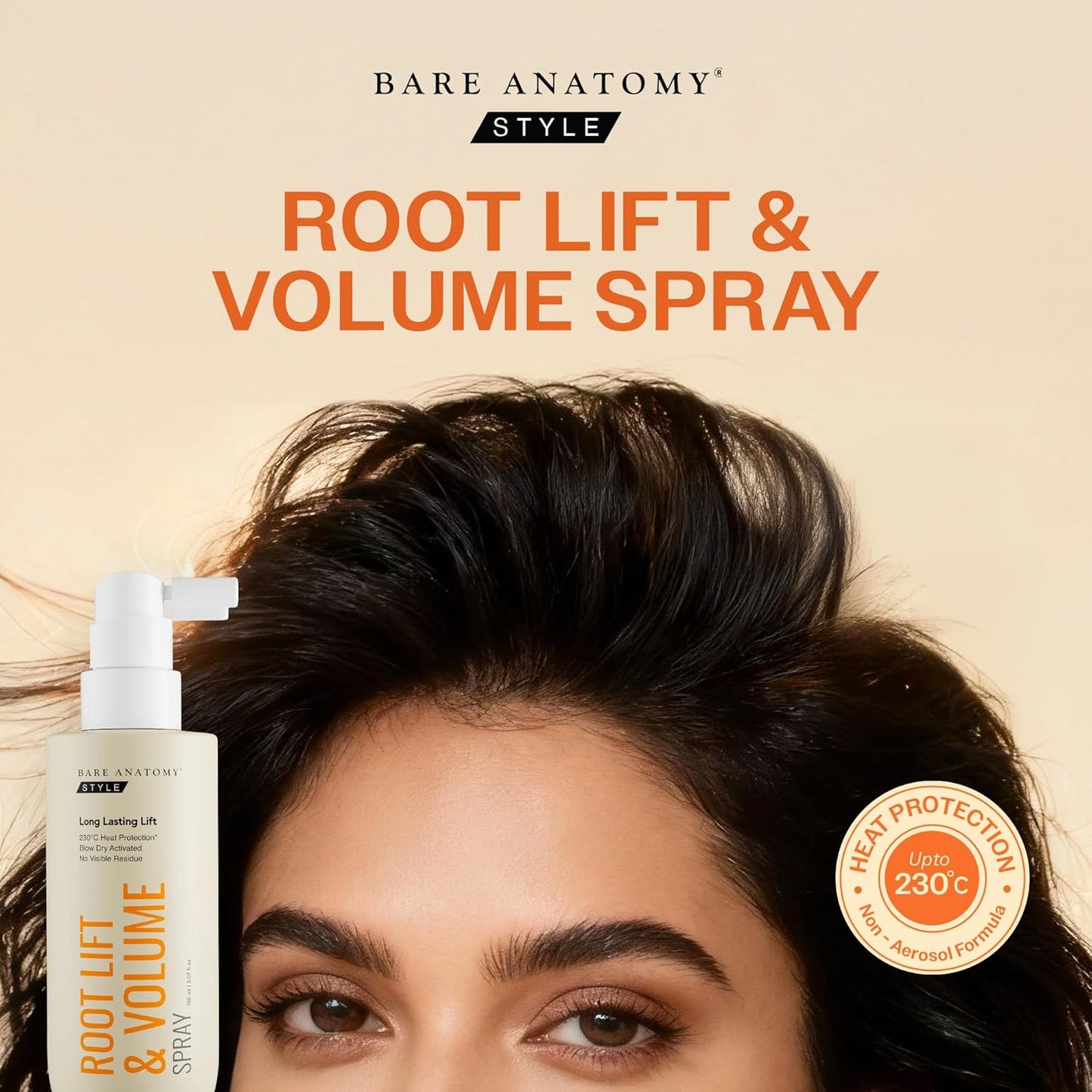 Bare Anatomy Root Lift & Volume Spray | Heat-Activated Hair Volumizer for Fine, Thin & Flat Hair | Instant Root Lift, Long-Lasting Body & Bounce | Humidity & Heat Resistant | 135ml