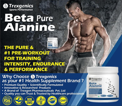 Trexgenics BETA-ALANINE Pure Powder (62 Servings) Lean Muscle Mass, Exercise Volume & Intensity, Endurance (250 gm)