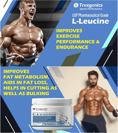 Trexgenics L-LEUCINE PHARMACEUTICAL USP grade 33 Servings, Unflavoured Pure Powder Recovery, Muscle Preservation, Muscle Growth (100 gram)