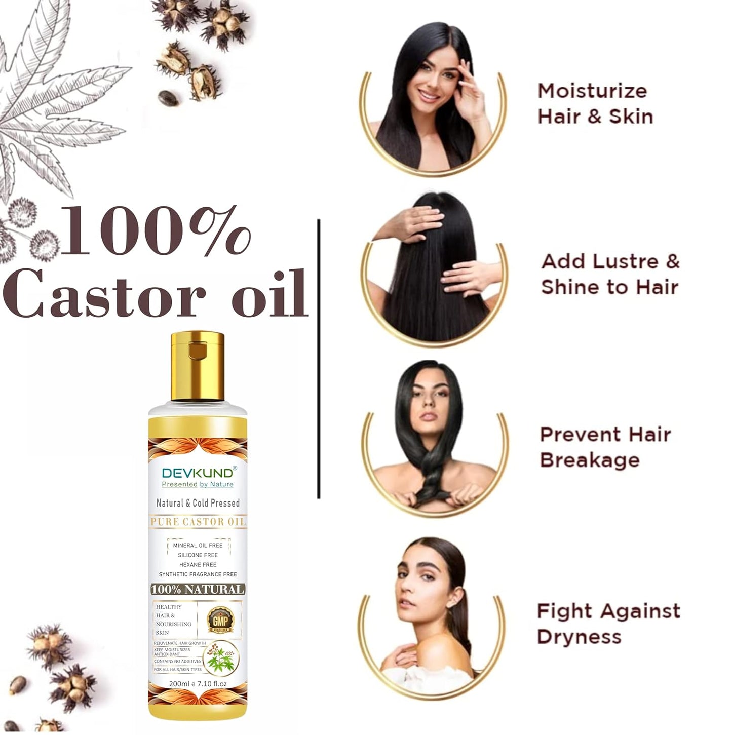 Devkund Â® Cold Pressed Castor Oil for Hair Growth, Skin Care, Moisturising Dry Skin, Nails, Eyelash - Virgin Grade - 400ml