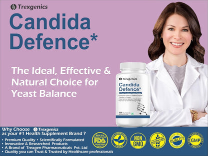 Trexgenics CANDIDA DEFENCE, Synergistic Action 2X Yeast Breakdown Complex Cellulase and Protease (90 Veg. Capsules) (Pack of 1)