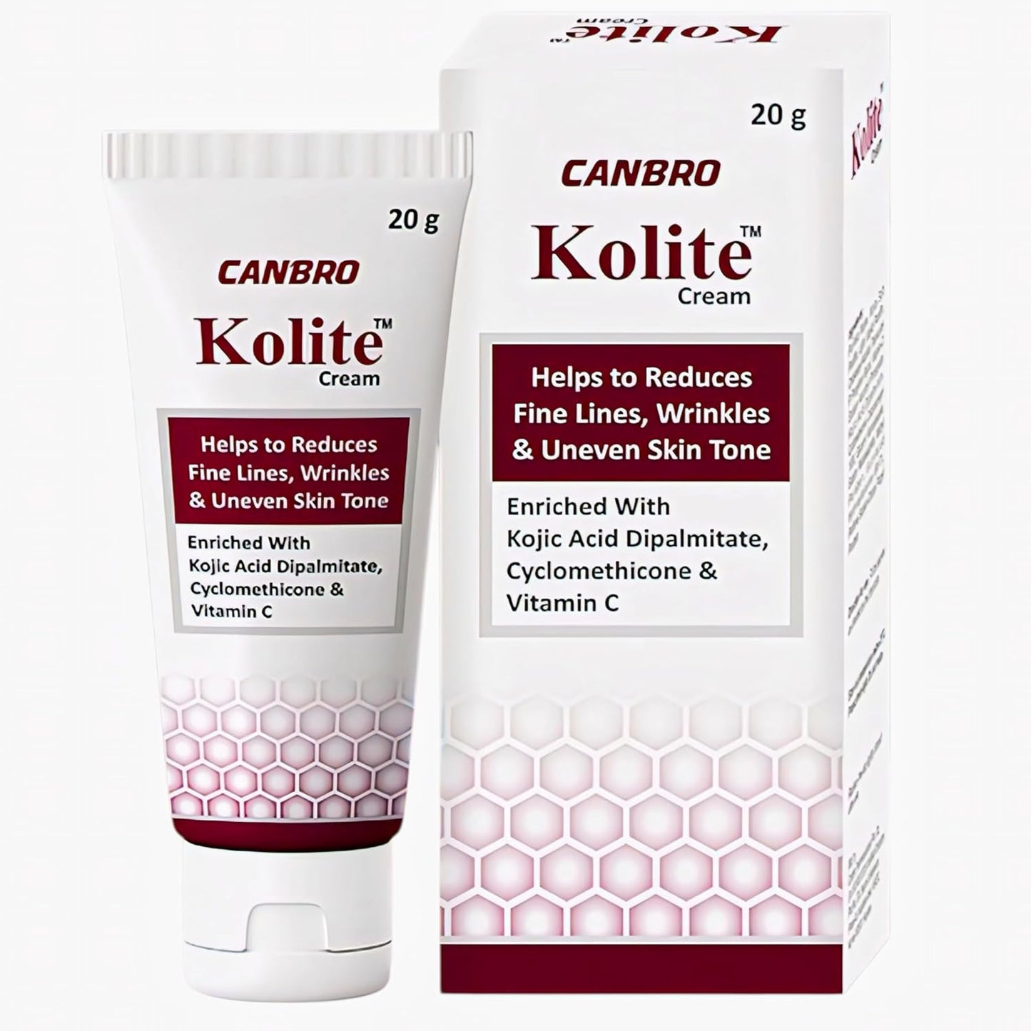 Kolite Cream â€“ Helps Reduce Fine Lines, Wrinkles & Uneven Skin Tone | Enriched with Kojic Acid Dipalmitate, Cyclomethicone & Vitamin C | Brightening & Anti-Ageing Face Cream â€“ 20 g by CANBRO