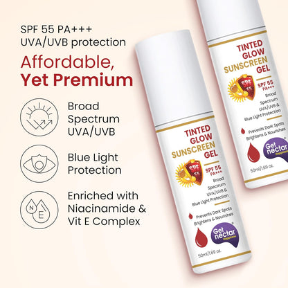 Get Nectar Happiness Tinted Sunscreen SPF 55 PA+++ | Broad Spectrum UVA & UVB Protection | Non-Comedogenic | Suitable for All Skin Types 50ml