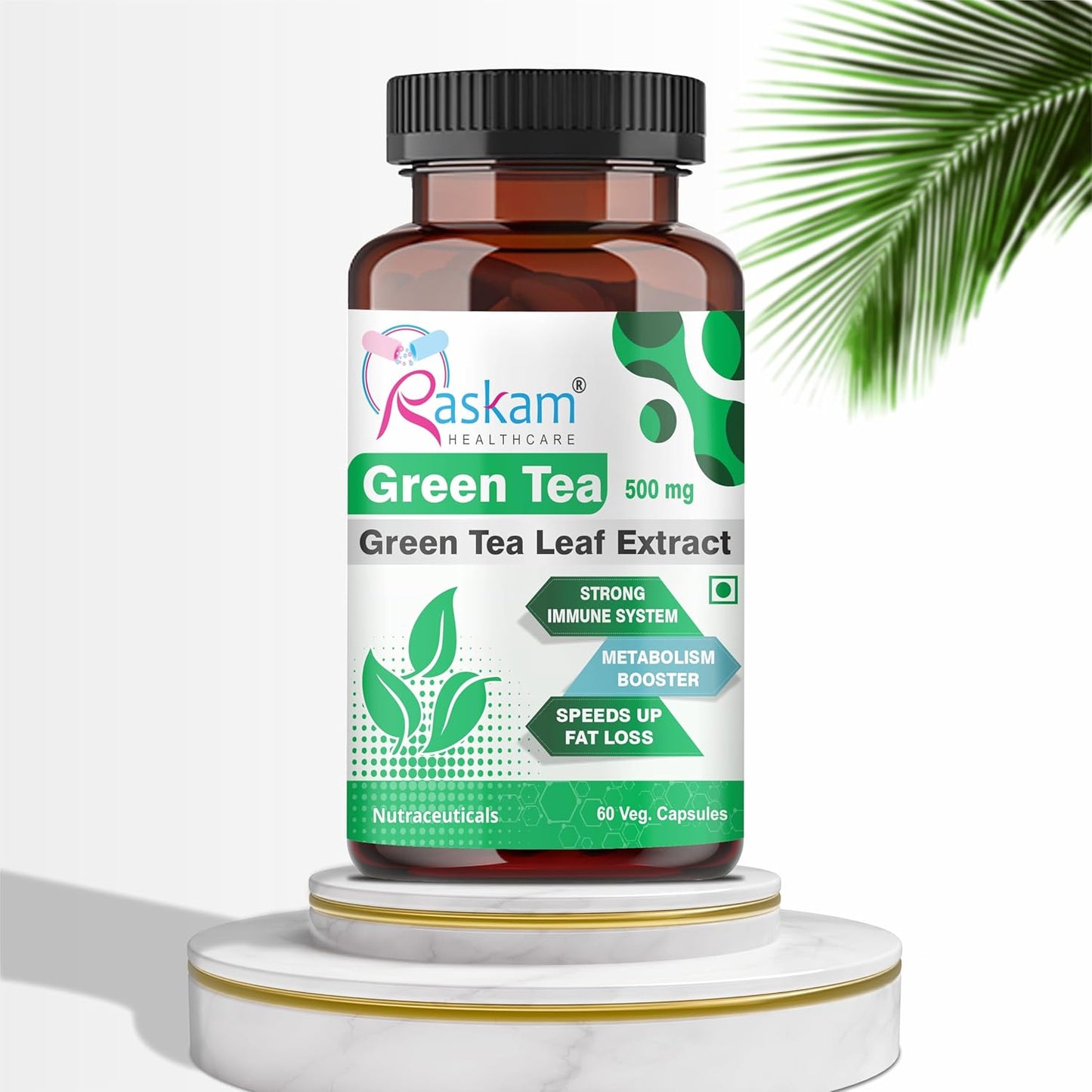 Green Tea 500 mg Leaf Extract 60 Veg Capsules, Boosts Metabolism, Helps in Fat Loss