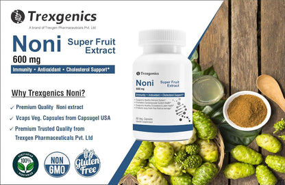 TrexgenicsÂ® NONI extract 600 mg Premium Immunity, Antioxidant, Cholesterol Support (60 Vcaps) (1)