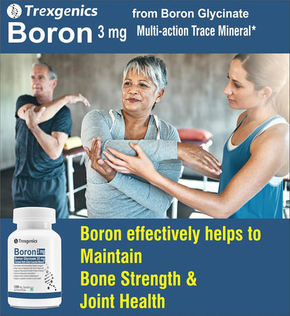 Trexgenics Boron 3 mg from Boron Glycinate 25 mg Multi-action Mineral, Bone, Cognitive Function & Joint Health (120 Veg Capsules)