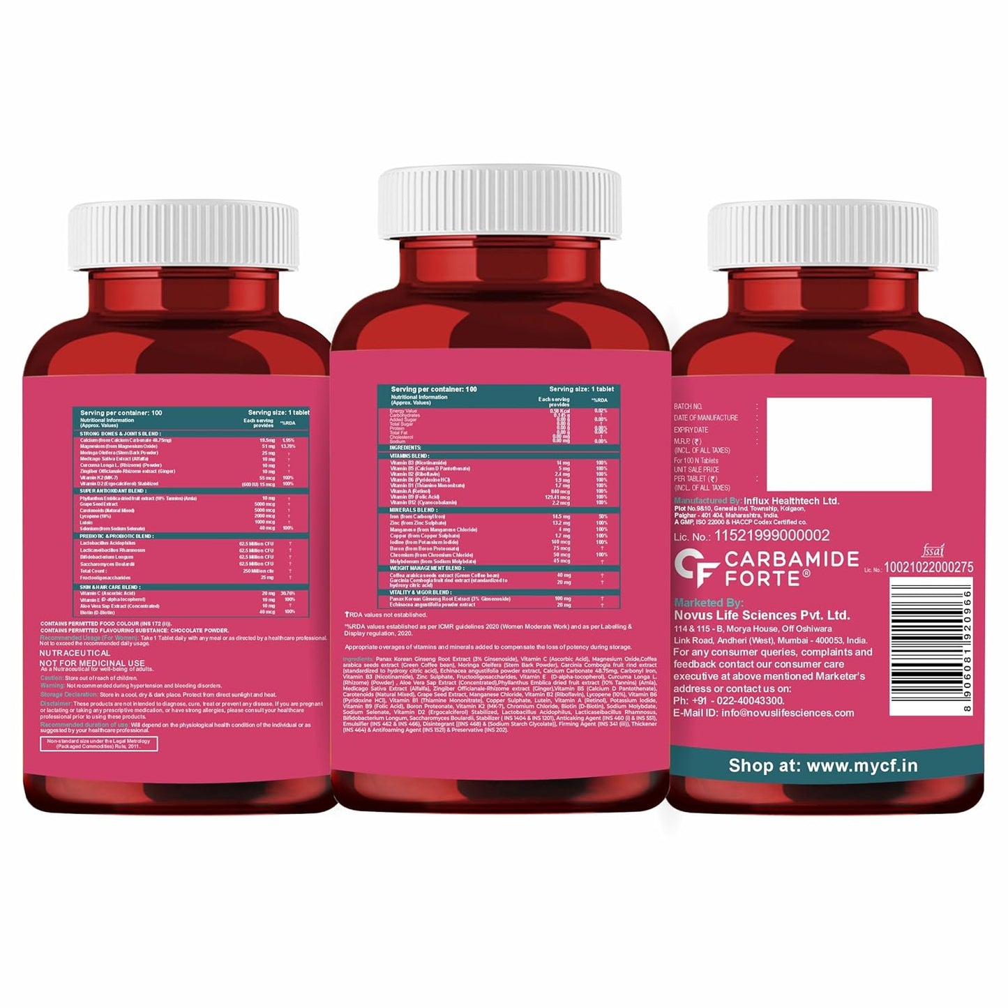 Carbamide Forte Multivitamin Tablets For Women | Multi Vitamin Supplement For Women With Probiotics | Multivitamin Tablet For Women With 43 Ingredients To Support Energy & Health - 100 Tablets