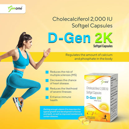 Genone DGen 2k Vitamin D3 Capsules for Strong Bones and Immunity (60 Capsules)