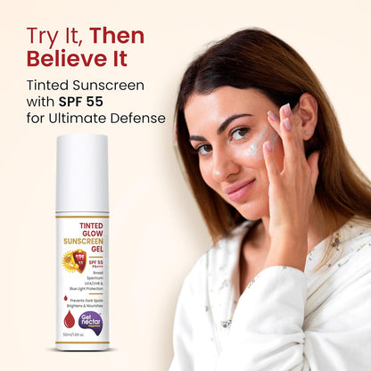 Get Nectar Happiness Tinted Sunscreen SPF 55 PA+++ | Broad Spectrum UVA & UVB Protection | Non-Comedogenic | Suitable for All Skin Types 50ml