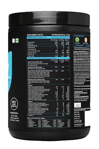 Plantigo Superior 51+ Plant Protein Powder for Seniors | Elders, Old Men & Women | No Sugar, Low Calories | Pea Protein, Oats | Heart Health & Muscle Recovery, Protein (Swiss Chocolate - 500g)