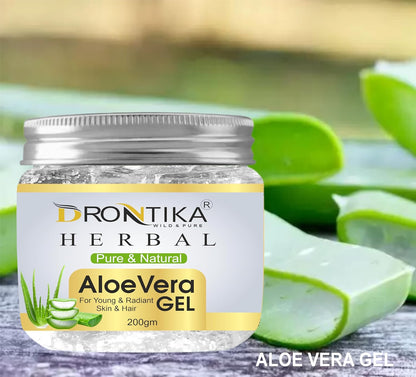 DRONTIKA Natural 100% Ayurvedic Aloe vera Gel (Transparent), Skin/Hair Gel With Vitamin E & Natural Emollients (Paraben Free), 200g
