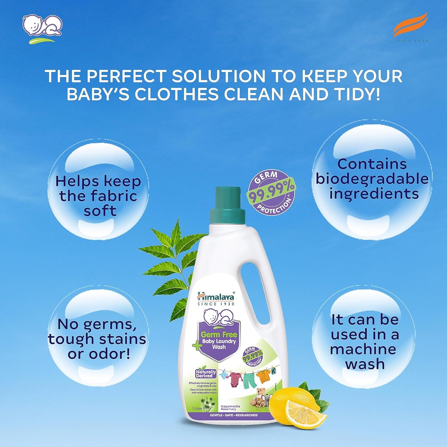 Himalaya Germ Free Baby Laundry Detergent Liquid 1 L (Refill Pouch) | Plant Based Cleansers & Biodegradable Ingredients | Dermatologically Tested