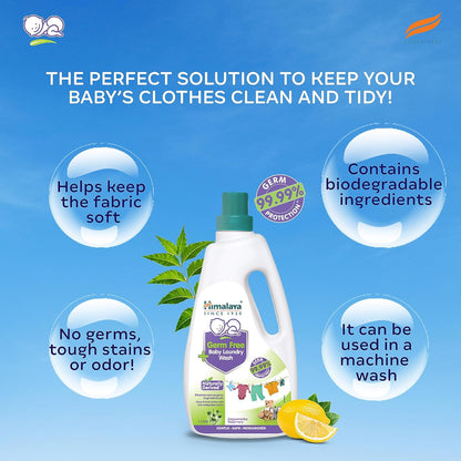 Himalaya Germ Free Baby Laundry Detergent Liquid 1 L (Refill Pouch) | Plant Based Cleansers & Biodegradable Ingredients | Dermatologically Tested