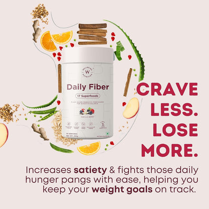 Wellbeing Nutrition Daily Fiber Powder | Weight Management, Manages Sugar Control, Bloating, Constipation & Acidity Relief | Organic Prebiotic Digestive Fiber Supplement | 30 Servings