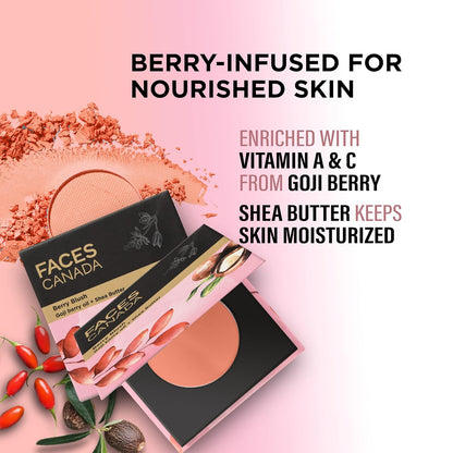 FACESCANADA Berry Blush - Hop To The Beach 01, 4g | Lightweight Long Lasting Ultra-Matte HD Finish | Silky Smooth Texture | Melts Effortlessly & Buildable | Absorbs Oil | Shea Butter | Vitamin A & C