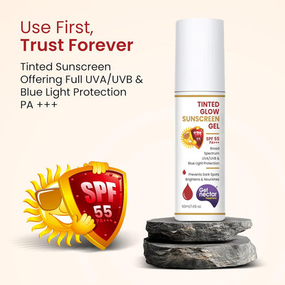 Get Nectar Happiness Tinted Sunscreen SPF 55 PA+++ | Broad Spectrum UVA & UVB Protection | Non-Comedogenic | Suitable for All Skin Types 50ml