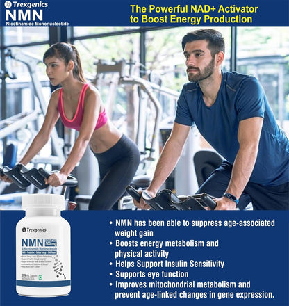 Trexgenics NICOTINAMIDE MONONUCLEOTIDE (NMN) 500 mg ULTRA PURE NAD+ Booster Energy, Muscle Endurance, Cardiovascular Health (30 Veg. caps) (Pack of 1)