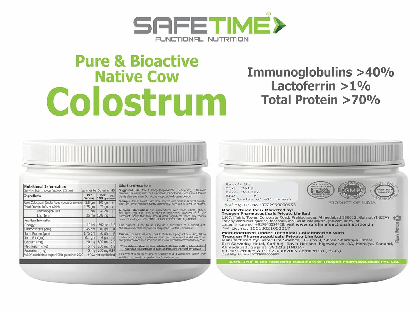 NATIVE COW COLOSTRUM, PURE with 70% Total Protien, 40% Immunoglobulins, 1% Lactoferrin, Leaky Gut, Immunity, Gut Health (100 gm powder) (Pack of 1)