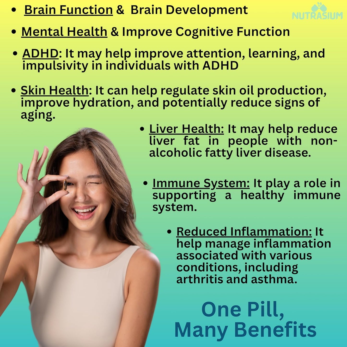 Nutrasium | Triple Strenght Omega-3 Fish Oil 2600 mg Per Serving | For Supports Heart, Brain, Eye, Joints, Skin, and Bone Health| 60 softgel Capsules.