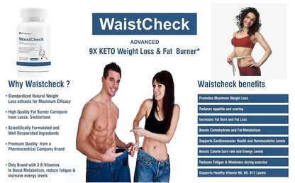 Trexgenics Waistcheck 9X Keto Weight Loss Management with Carnipure 100 Mg (Lonza, Switzerland) , 60 Veg. Capsules