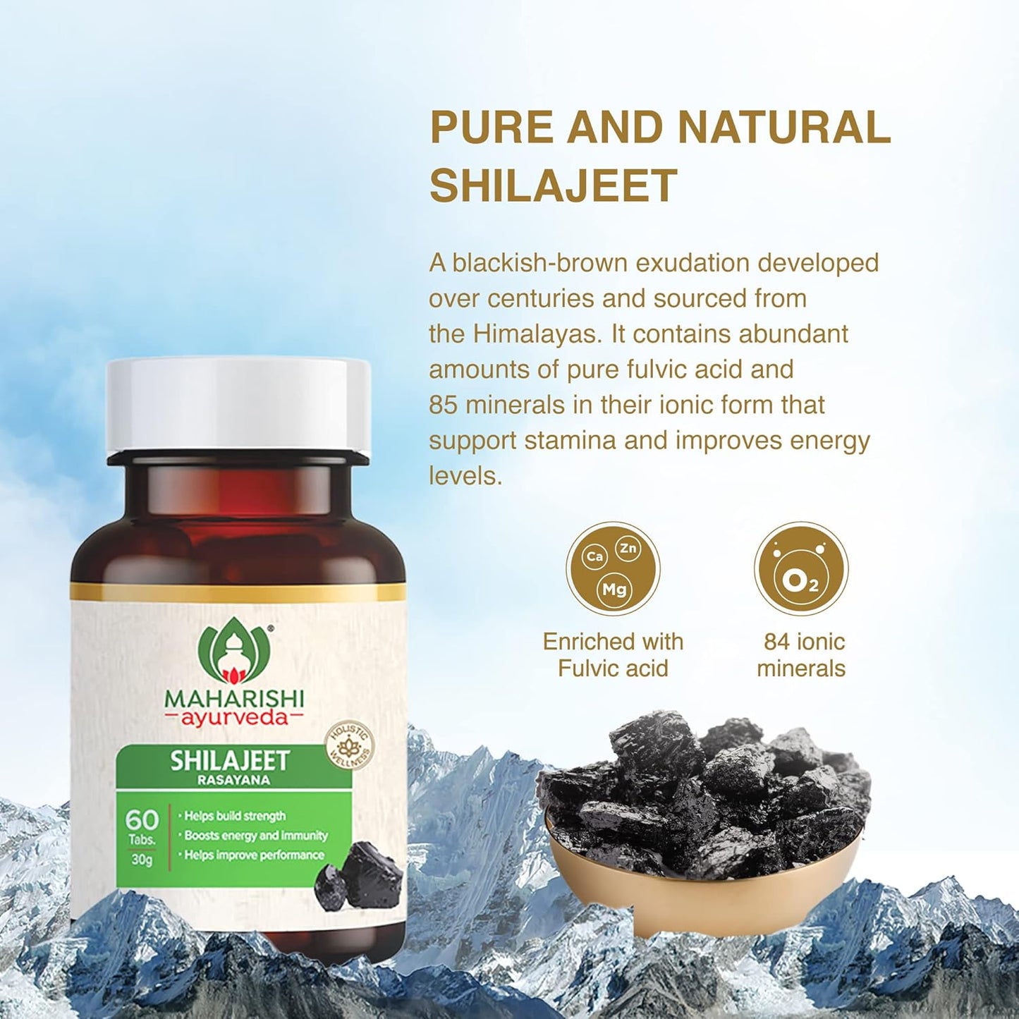 Maharishi Ayurveda Shilajeet Rasayana 500 MG | Natural & Pure Shilajit for Strength, Stamina & Endurance | 60 Tablets