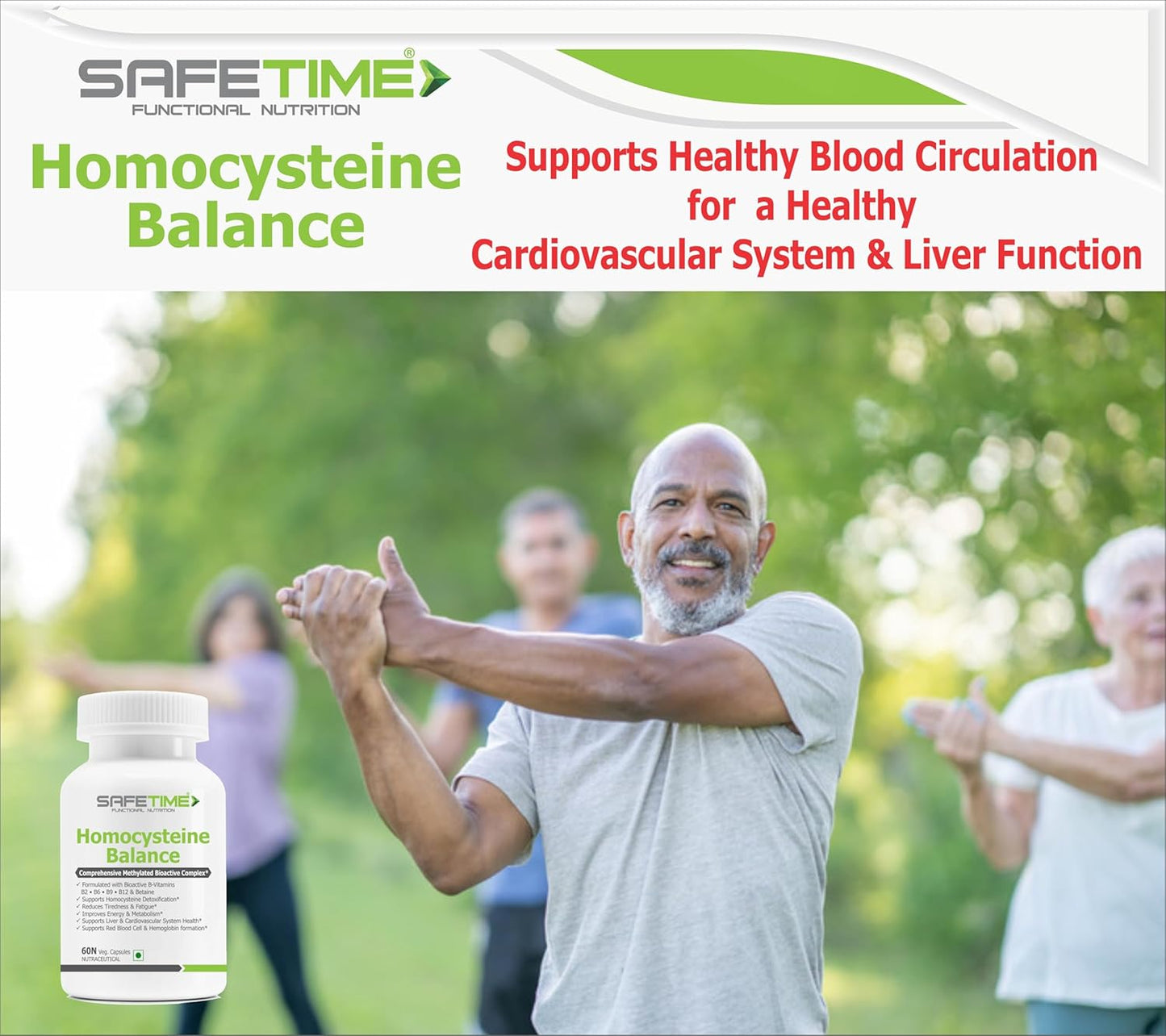HOMOCYSTEINE BALANCE Betaine (TMG - Trimethylglycine), Bioactive Methylated B-Vitamins B6, B9, B12 with B2 (60 Veg. Capsules) (Pack of 1)