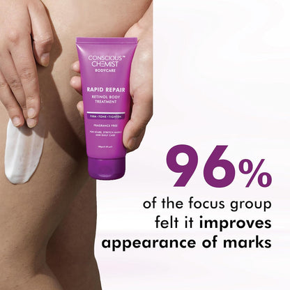 Conscious ChemistÂ® Retinol Body Cream | Reduces Stretch Marks, Uneven Skin Tone & Scars | For Post Pregnancy Irregular Lines/Streaks | All Skin Types, Fragrance Free & Cruelty Free | 100 g