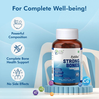 Fytika Strong Bones - 60 TABS (Pack of 1) | Calcium 1000mg + Vitamin D3 400IU Supplement with Magnesium, Zinc,Coper & Vitamin K2 for Complete Bone, Joint & Muscle Health - Women and Men
