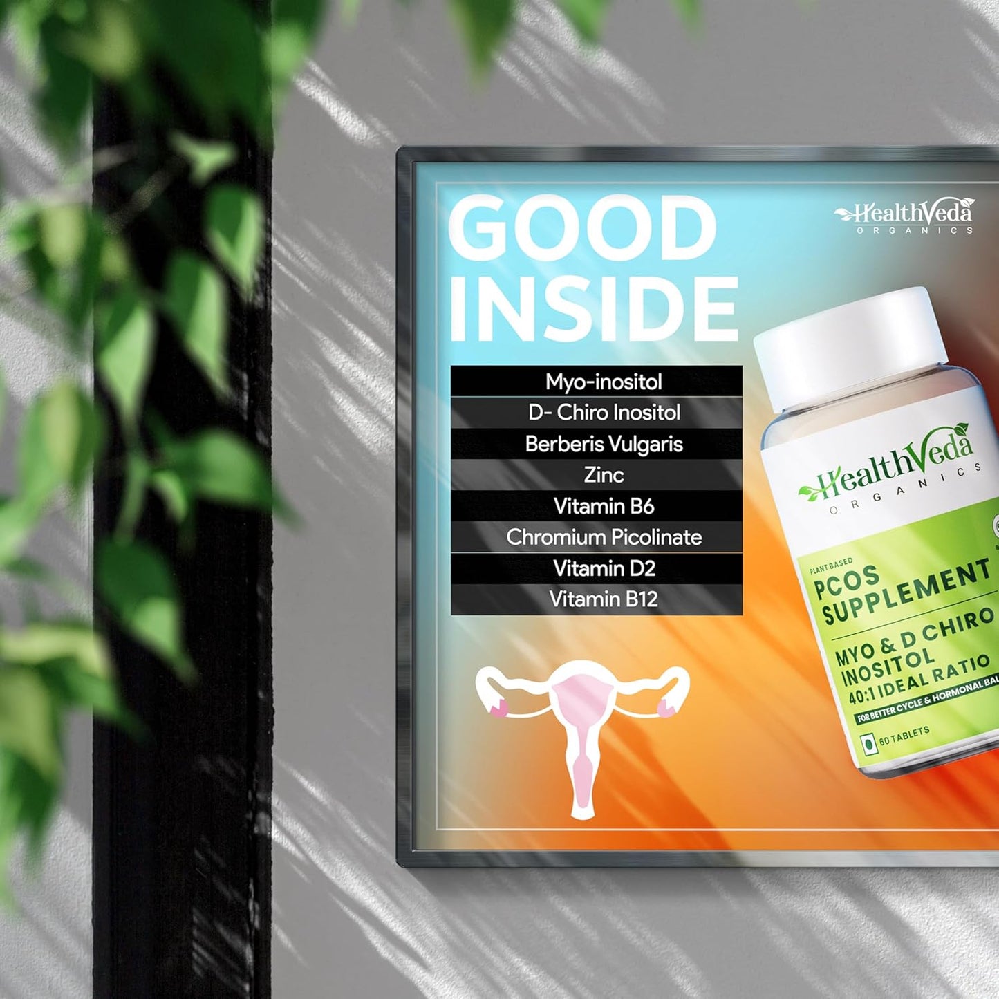 HEALTH VEDA ORGANICS PRIVATE LIMITED Plant Based Pcos With Myo-Inositol 2000Mg, D-Chiro-Inositol 50Mg|60 Veg Tablets|Healthy Regular Menstruation|For Women