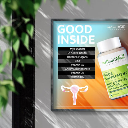 HEALTH VEDA ORGANICS PRIVATE LIMITED Plant Based Pcos With Myo-Inositol 2000Mg, D-Chiro-Inositol 50Mg|60 Veg Tablets|Healthy Regular Menstruation|For Women