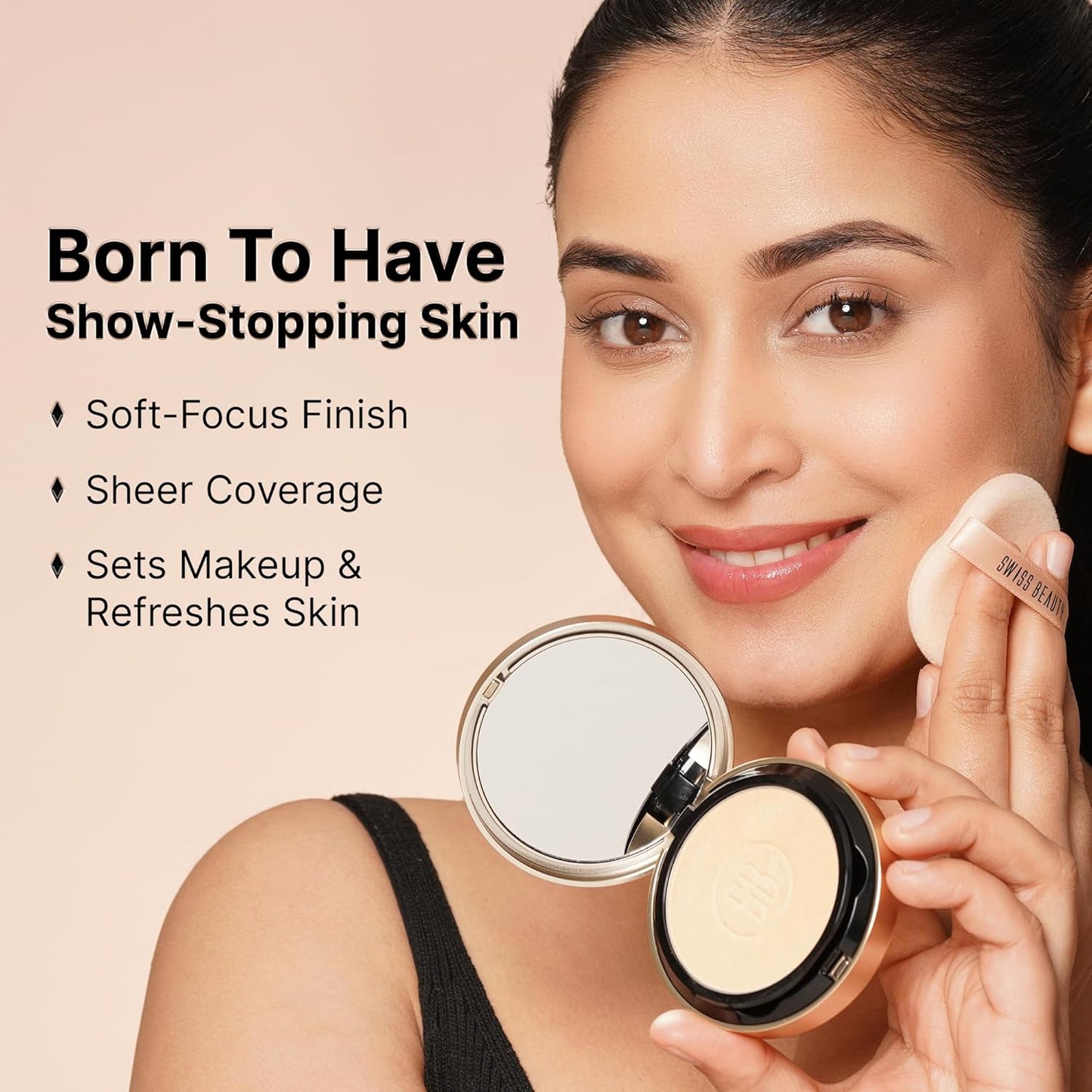 Swiss Beauty Select Born To Last Compact Powder | 3-in-1 Skin Perfection | Oil Control | Blurs Pores | Matte Finish | Fresh Makeup for hours | With Squalane & Vitamin E | 6.5g, Shade- 2. Sunlit Sand