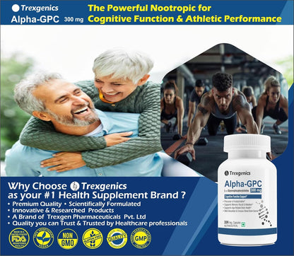 Trexgenics ALPHA-GPC 300 mg L-Î±-Glycerophosphorylcholine Cognitive Function, Brain Health Support (30 Veg Capsules)