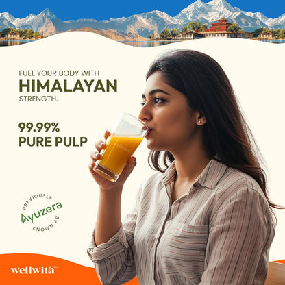 Wellwith by Ayuzera Natural Himalayan Sea Buckthorn Pulp 300ml | Cold Pressed Nutrient Rich Juice | Loaded with Vitamin C, Omega 3 6 7 9 & Antioxidants | For Skin, Immunity & Digestive Health