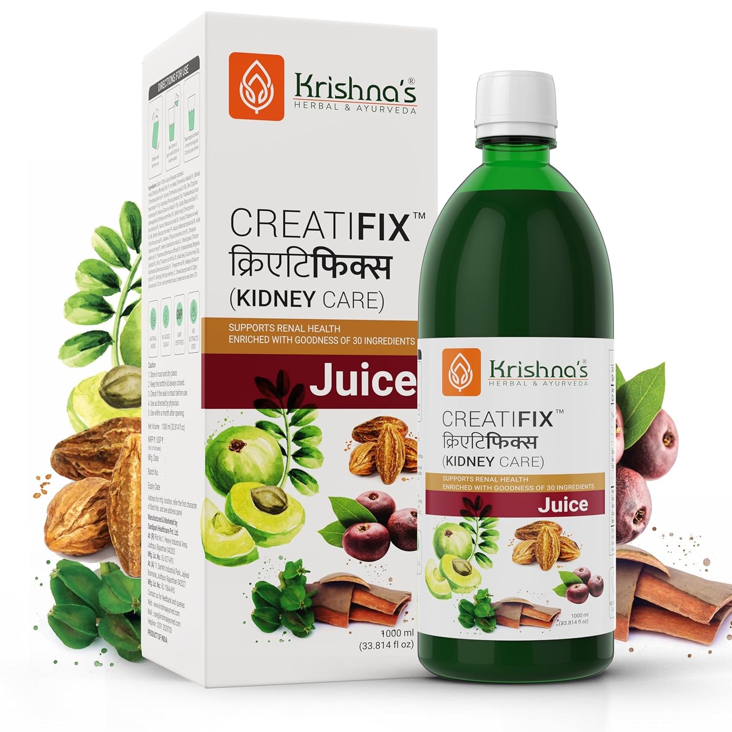 Krishna's Creatifix Juice â€“ 1000 ml | For Healthy Kidneys & Renal Support | Enriched with 30 Ayurvedic Herbs | Supports Kidney Care & Detox | Herbal & Ayurveda Formula