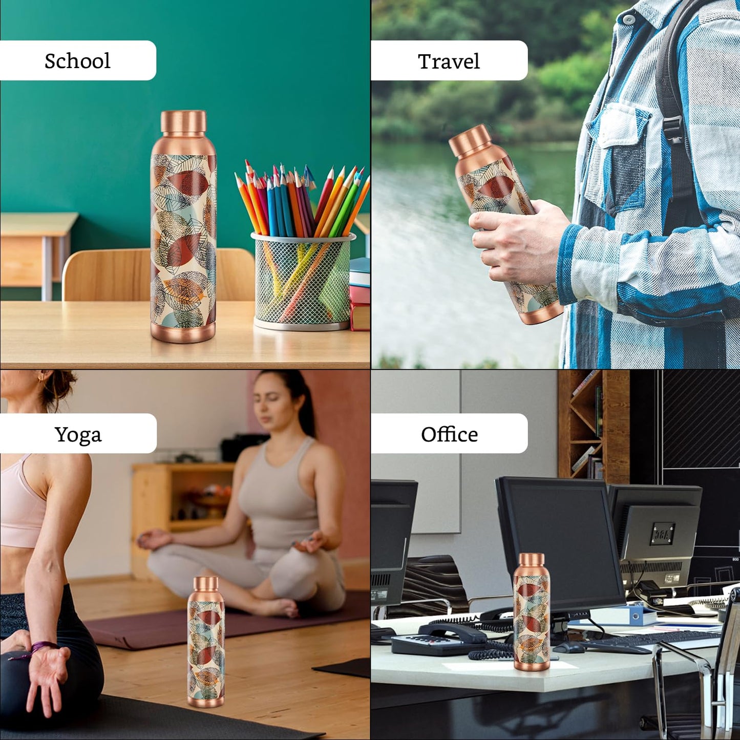 Solimo Copper Leak-Proof Meenakari Bottles | 950 ml | Pure Copper | Traditional Art Design | Daily Wellness Bottle