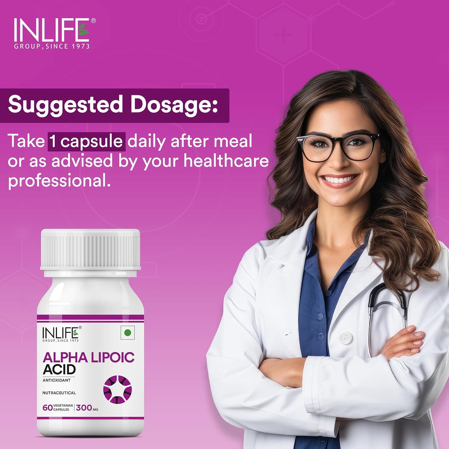 INLIFE Alpha Lipoic Acid 300mg | Universal Antioxidant | ALA Supplement - 60 Vegetarian Capsules (Pack of 1, 60)