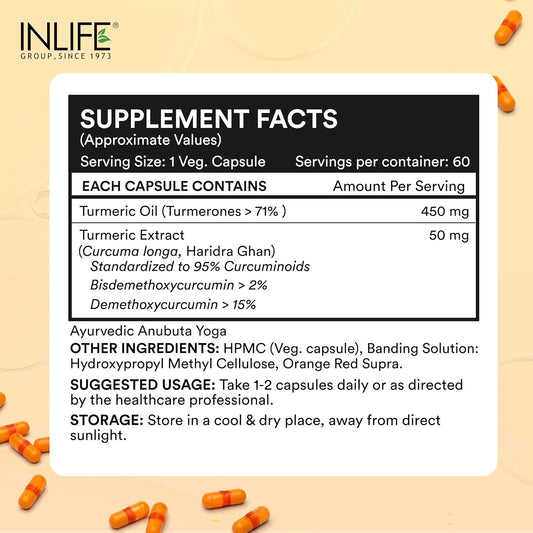 INLIFE Curcumin Capsules with Turmeric Oil | 71% Turmerones & 95% Curcuminoids | Supercritical COâ‚‚ Extracted Oil Supplement | Immune Support & Joint Health â€“ 60 Liquid Filled Vegetarian Capsules