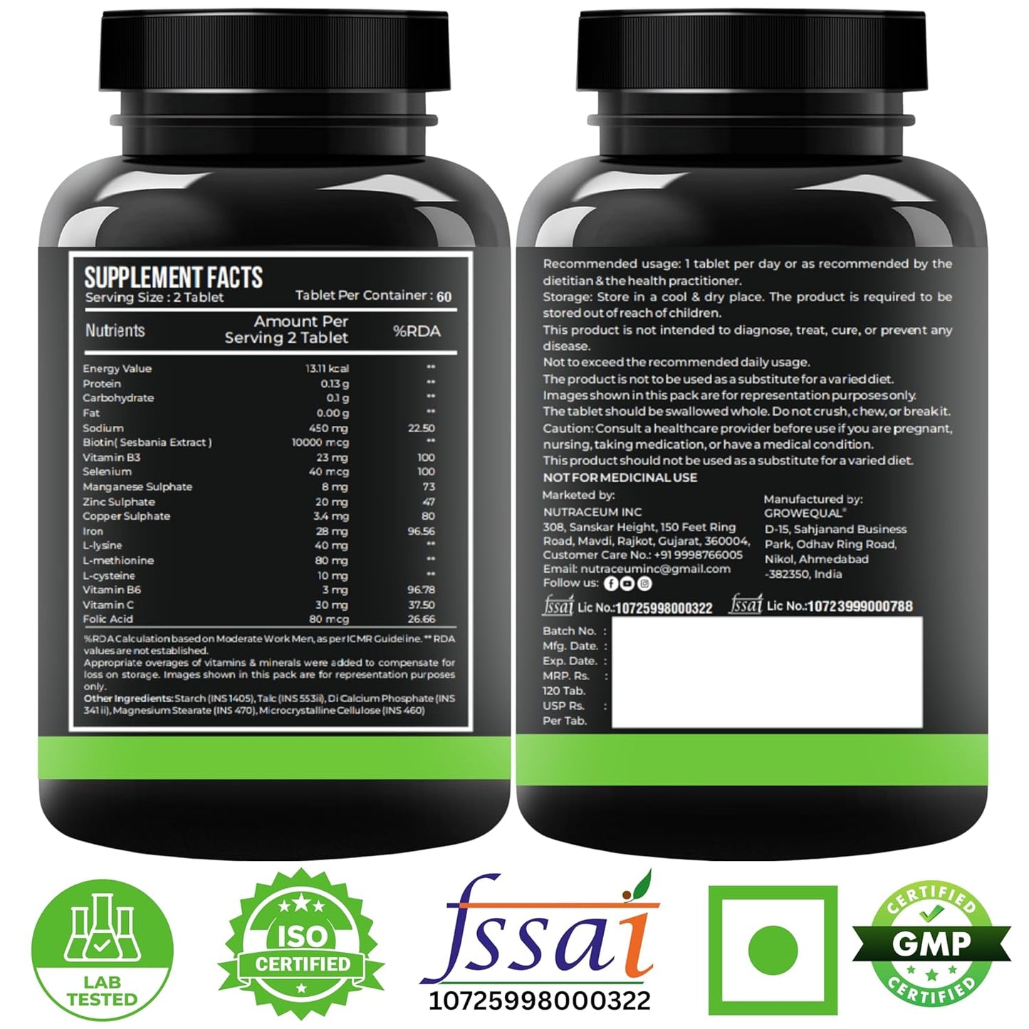 Nutrasium Plant Based Biotin, Collagen Booster, Keratin Builder with Amino Acid and Minerals | For Hair, Skin & Nail Radiance | Hair Vitamin (Biotin Collagen Booster Blend- 60 Tablets)