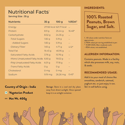 Nutrabay Foods Original Peanut Butter (Creamy) - 400g | 100% Roasted Peanuts, 28g Protein, Zero Cholesterol, Vegan, Gluten Free, Non GMO