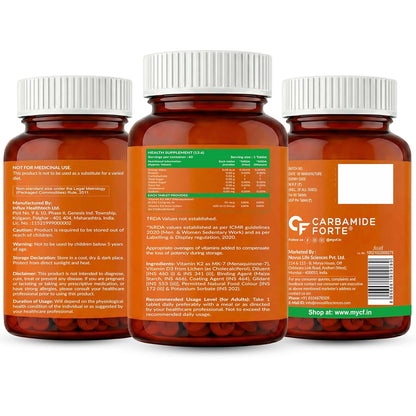Carbamide Forte Vitamin D3 K2 Supplement | Vitamin K2 MK7 To Support Bone & Heart Health | Veg D3 - Lichen - 60 Tablets