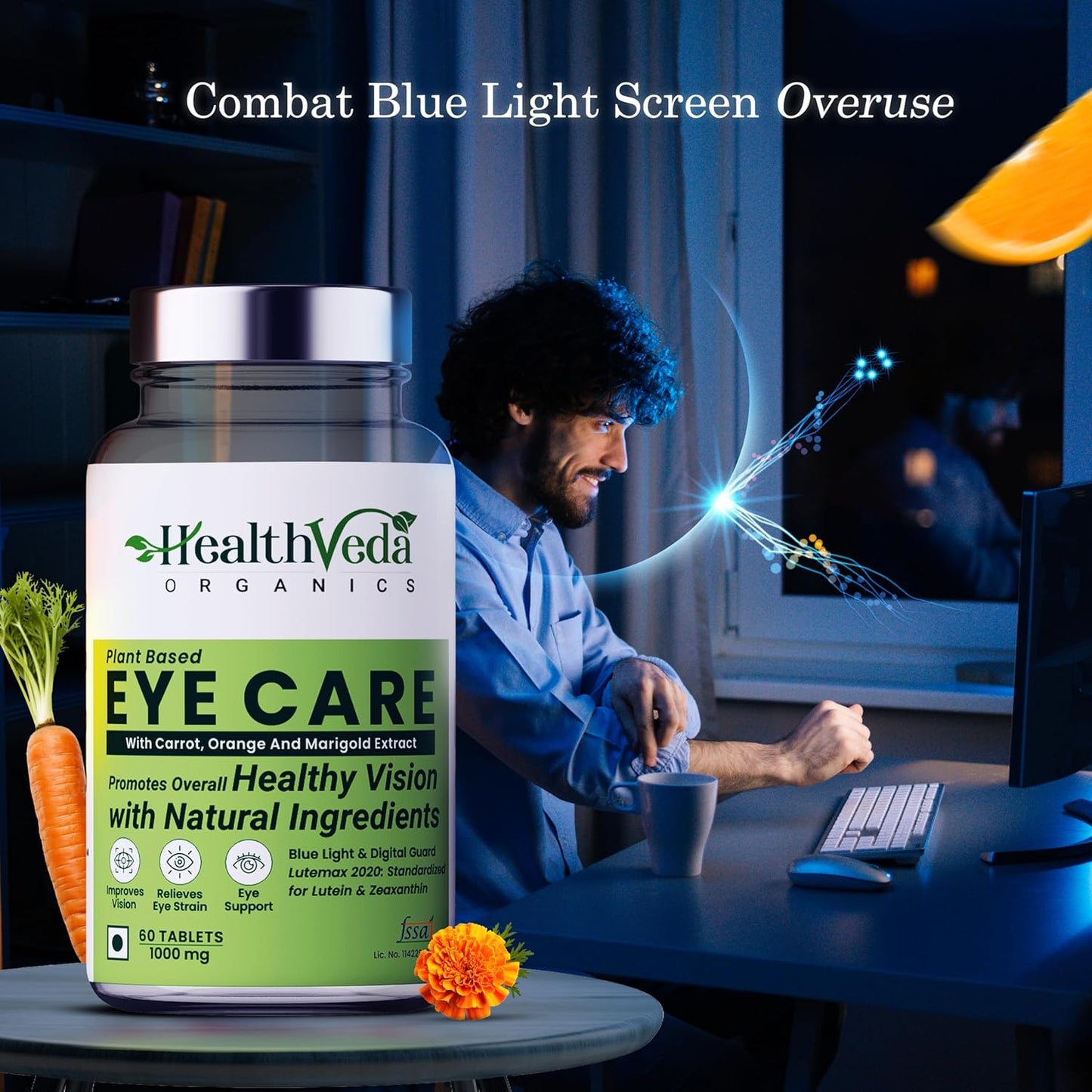 HEALTH VEDA ORGANICS PRIVATE LIMITED Plant Based Eye Care with Lutemax 2020 I 60 Veg Tablets I Protects from Blue Light & Improves Vision I For both for Men & Women