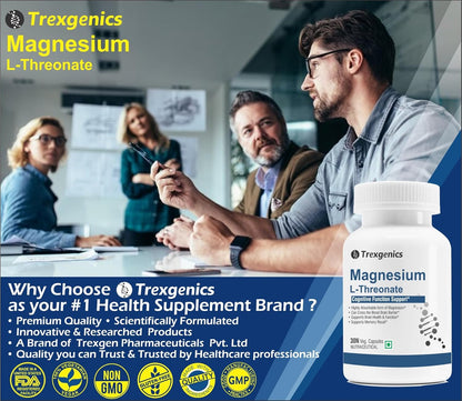 Trexgenics MAGNESIUM L-THREONATE Next Generation Bioavailable Magnesium, Cognitive Function & Brain Health Support (30 Veg. Capsules) (Pack of 1)